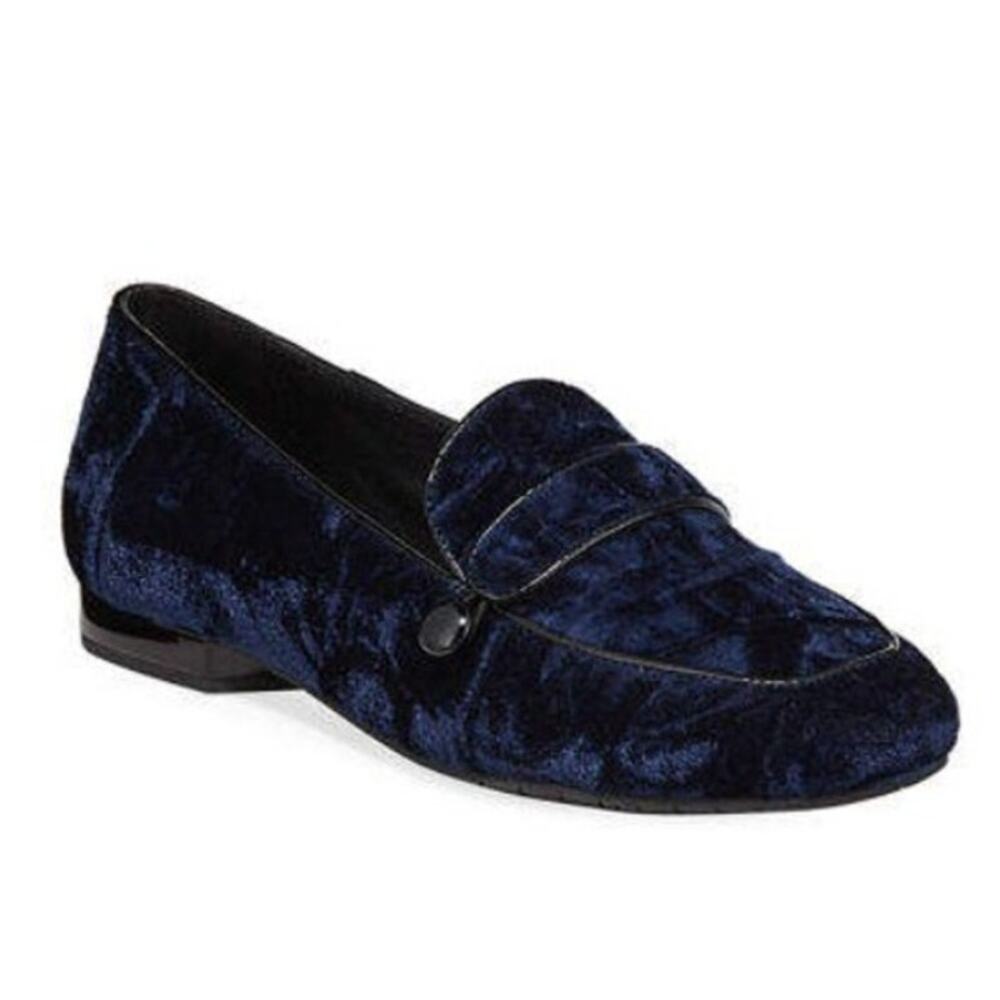 Donald J Pliner Haven Velvet Flat Loafers Slip On Navy Blue Womens Size US 5.5M